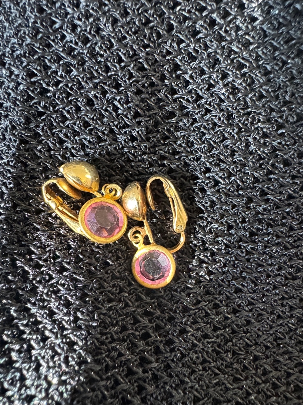 Gold-Tone Pink Crystal Drop Clip-On Earrings